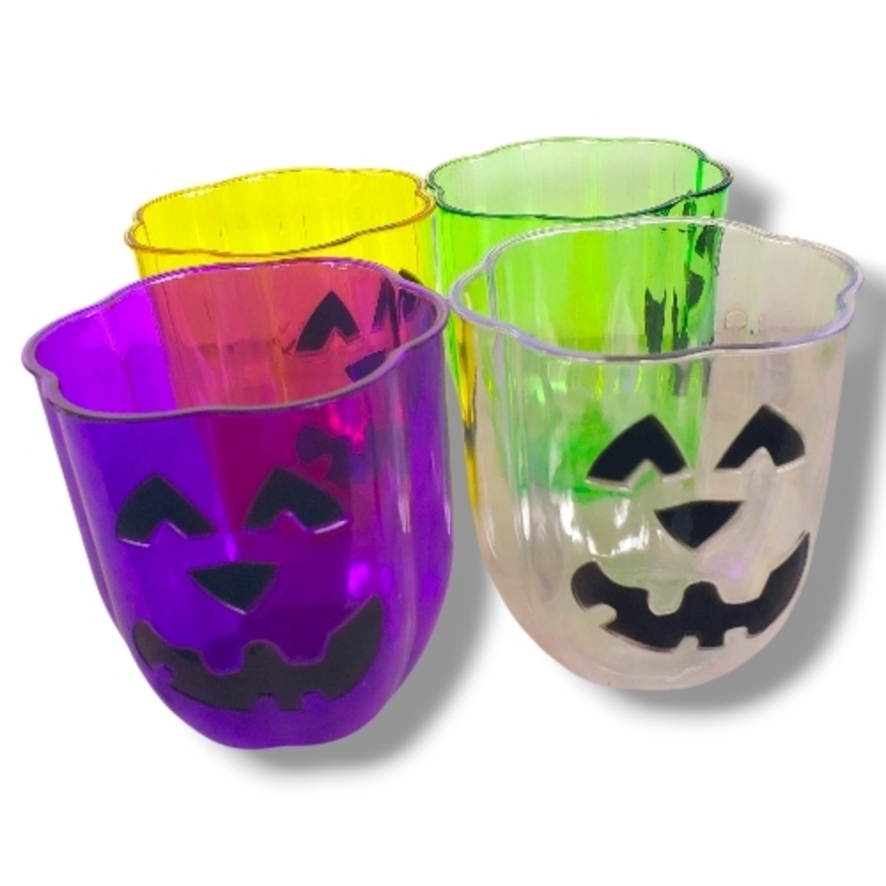 Set of 4 Pumpkin Halloween Cups – Multi-Color Medium Size Mugs New in Box Green